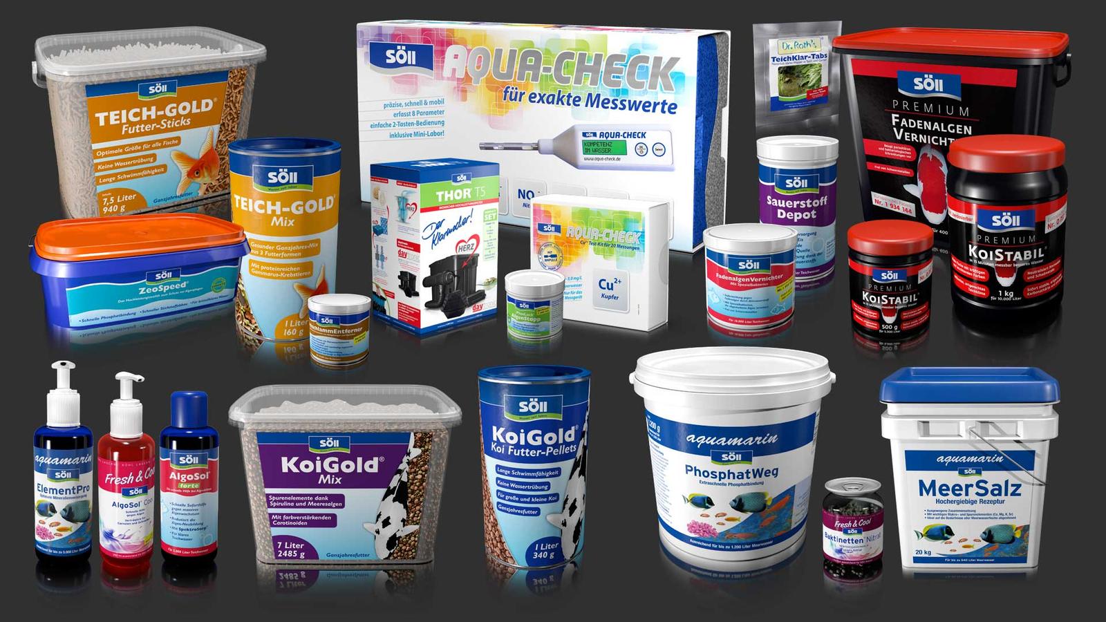 3D-Packshot eines Söll-Pflegeprodukts für den Teich
