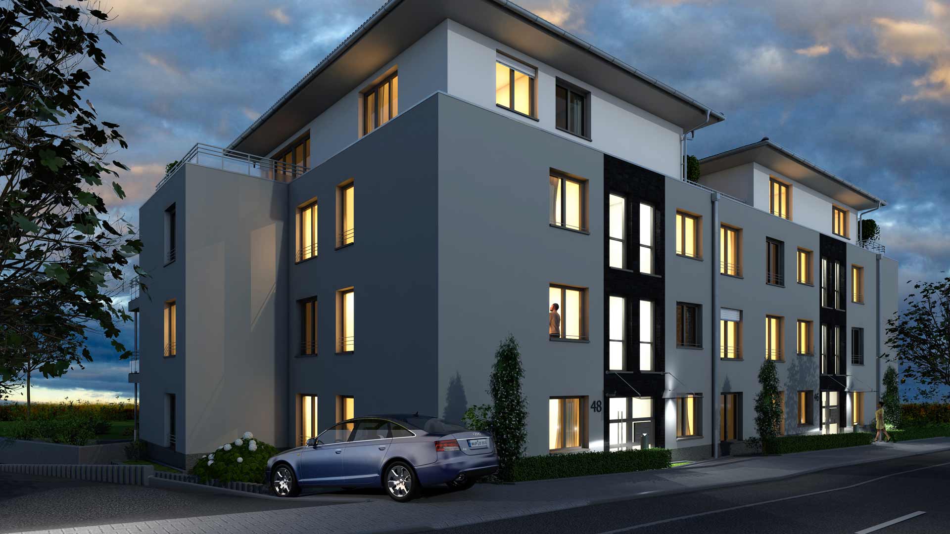 3D Visualisierung Architekturvisualisierung Mehrfamilienhaus Scheidtstrasse
